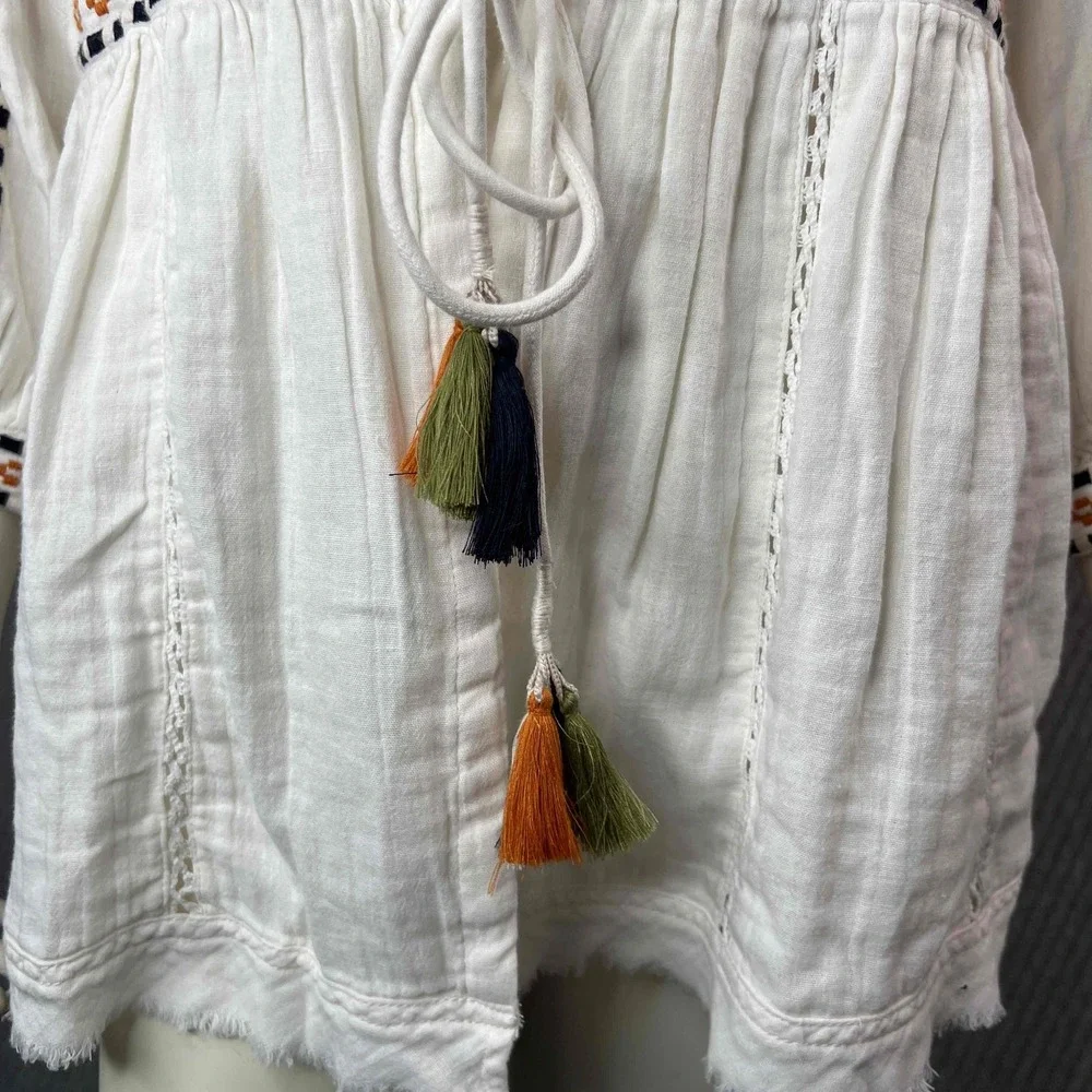 Sundance Marshmallow Embroidered Tassel Tie Open Front Bohemian Jacket‎ Womens L - Picture 6 of 12